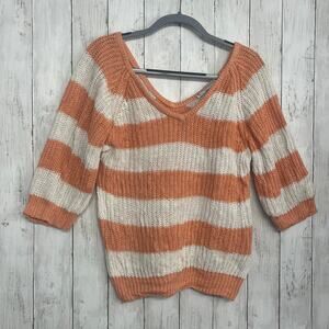 Vintage Retrospective Striped Lightweight Knit Half Sleeve Pullover Sweater